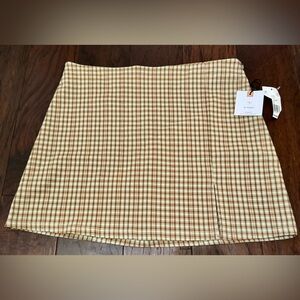 🍃NWT Originality Beige & Brown Gingham Mini Skirt Size XL Made in the USA
